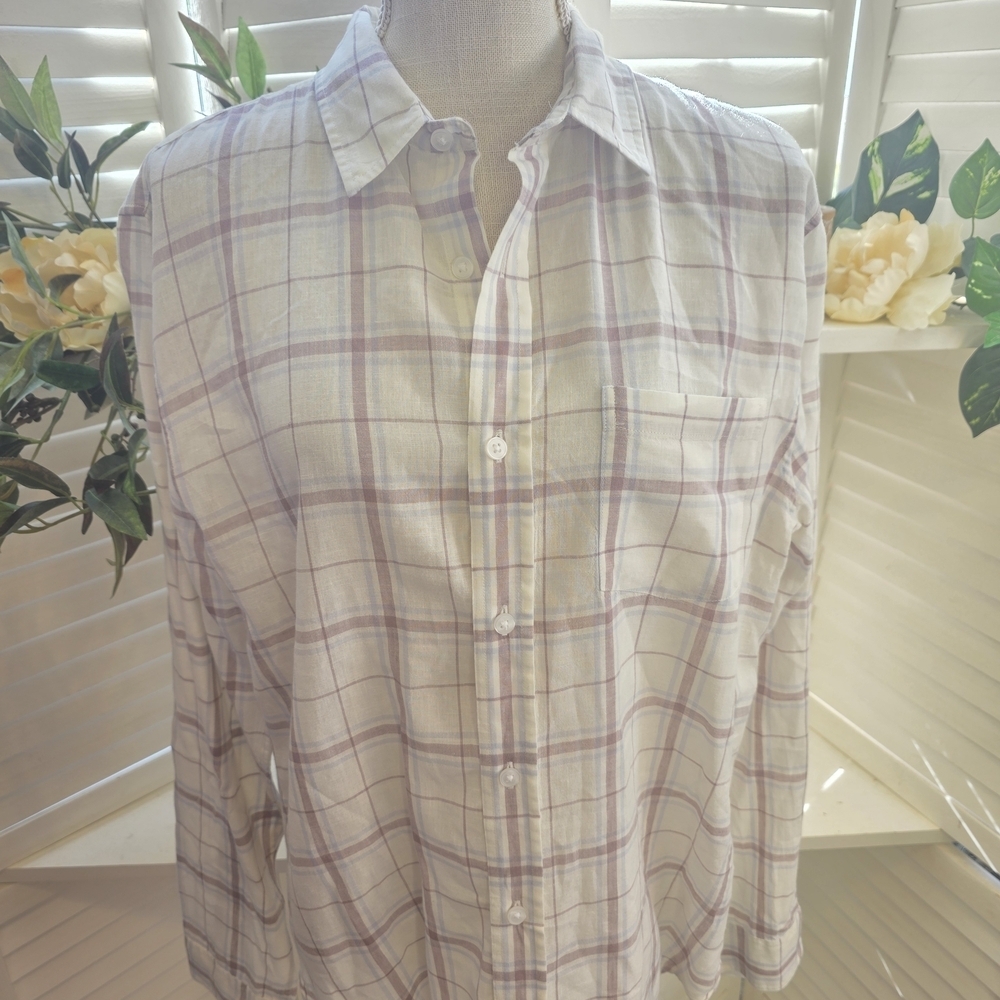 Vince White and Brown Plaid Button-Down Shirt Med 1450